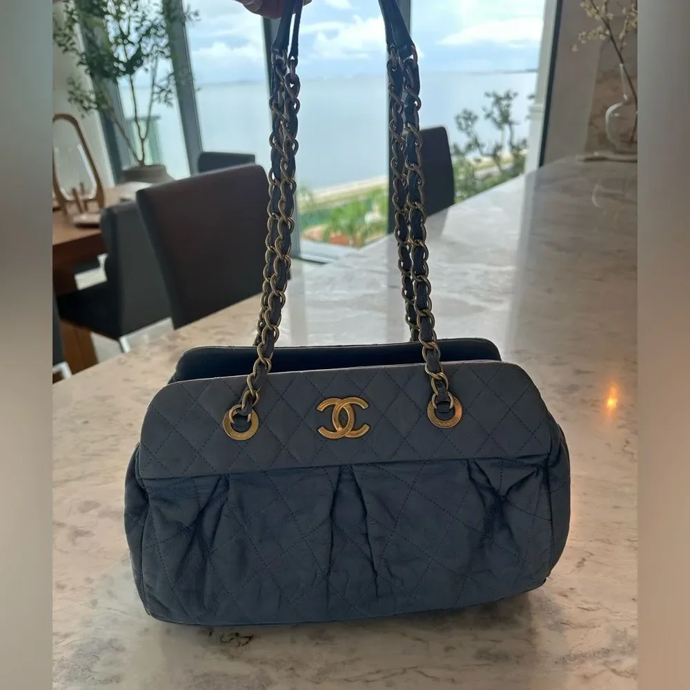 Chanel Quilted Shoulder Bag with Champagne Gold Accents